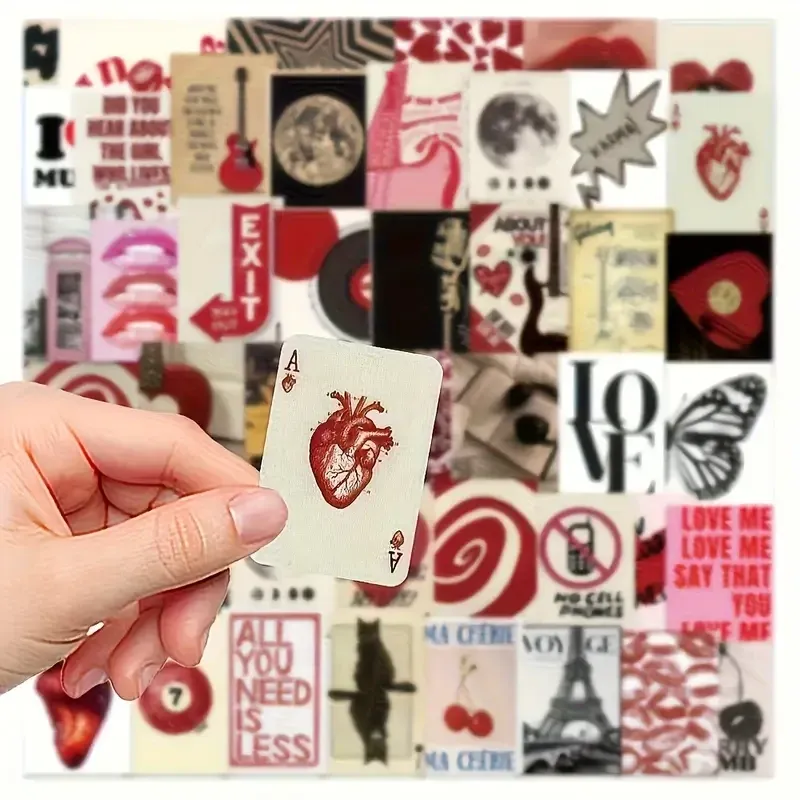 Набір стікерів “Love & Music” – 50 штук, арт і вінтажний стиль, Париж, губи, полуниця Київ - фото 3