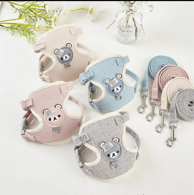 Шлея для собачек и кошек с поводком тканевая S голубой Киев - изображение 7