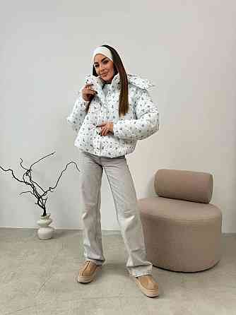 Женская куртка с капюшоном в цветочный принт плащевка на синтепоне Белый Одесса