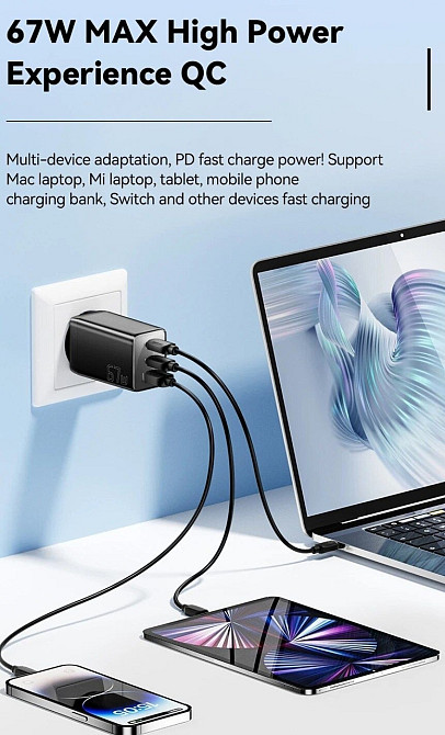 Універсальна зарядка Essager 67Вт GaN 67W зарядний пристрій +кабель 2м. Харків - фото 1