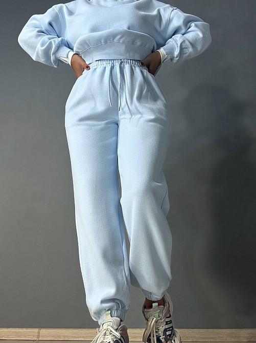 Костюм женский A-N 27063 свитшот и джогеры оверсайз с вышивкой голубой, голубой, S Киев - изображение 18