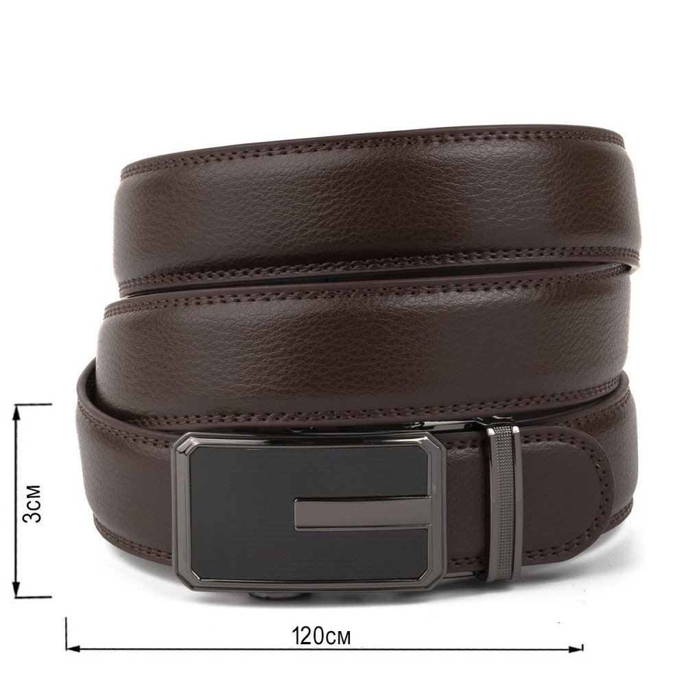 Ремінь чоловічий тонкий з пряжкою автомат і коричневою заливкою Vintage 20308 Коричневий Київ - фото 6