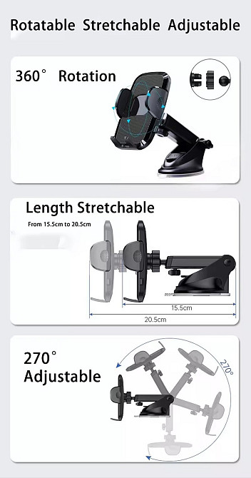 Автомобильный держатель, с присоской и креплением на воздуховод для телефона JС04, черный Каменец-Подольский - изображение 6