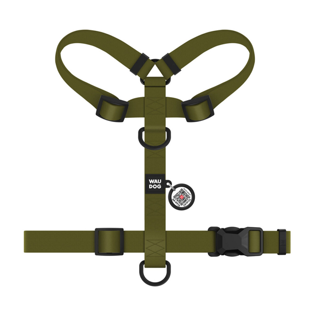 Шлей для собак водостойкий анатомический Н-образный WAUDOG Magnet с QR-паспортом, магнитная пряжка-фастекс, L, Ш 25 мм, А 50-85 см, В 61-100 см, хаки Киев - изображение 4