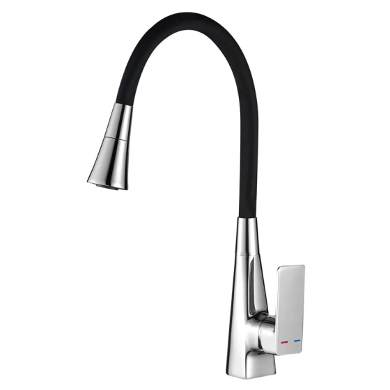 Смеситель для кухни Mixxus Etna 014-T (NUT) Refl.Black латунный (Цвет хром+силиконовый излив черный) (MI8419) Черновцы
