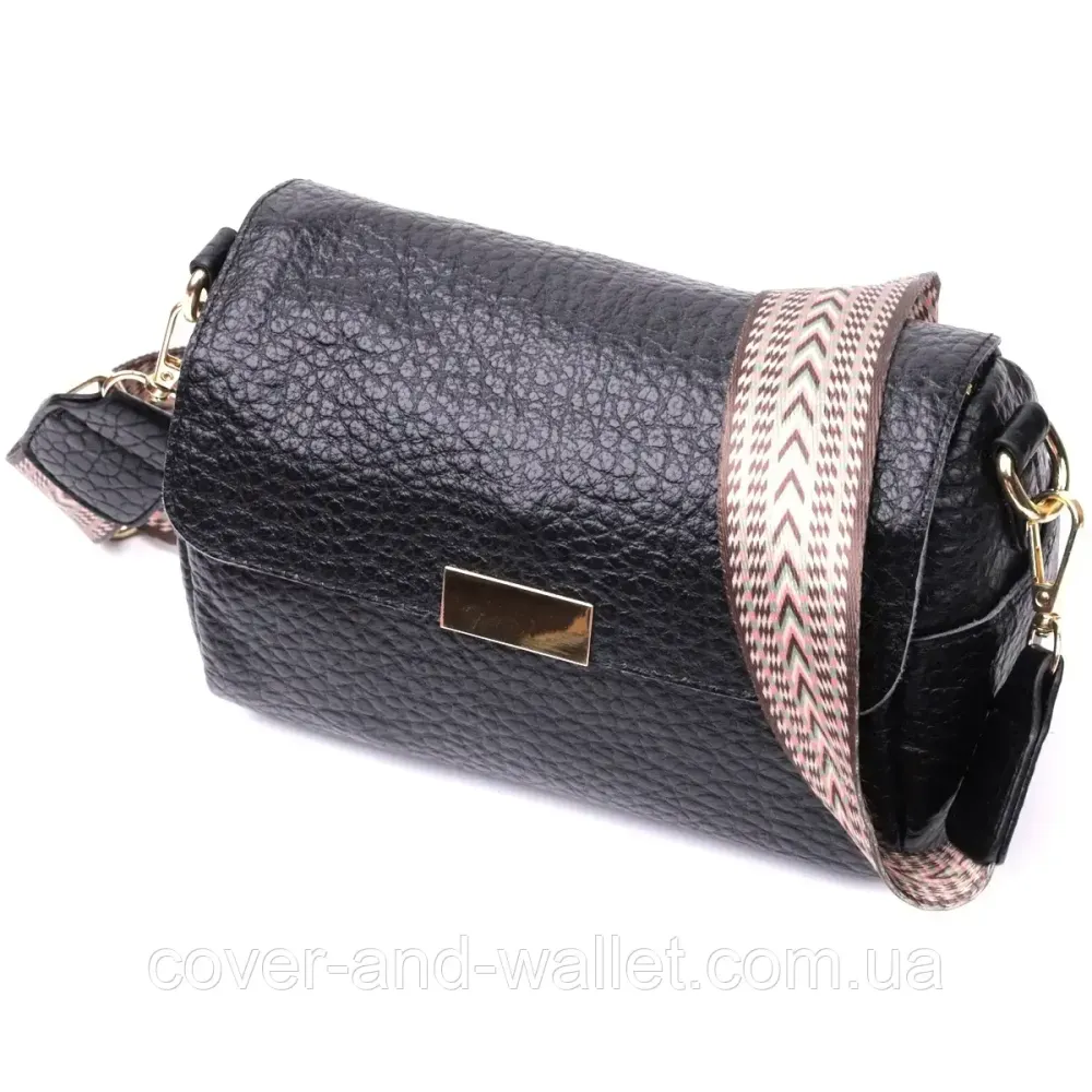 Компактна жіноча шкіряна сумка чорного кольору Київ - фото 1