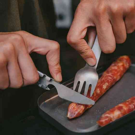 Набір столових приладів (ложка, виделка, ніж) з титану Naturehike CNH22CJ017, сірий з мішечком Київ