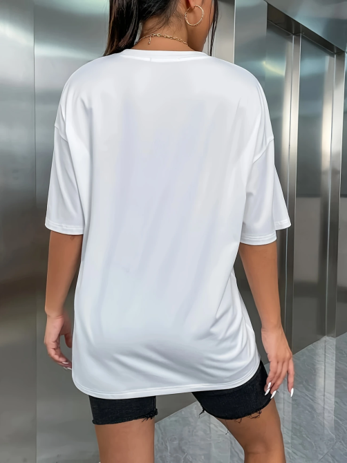 Футболка оверсайз жіноча довга з малюнком Білий Губи 42/44 Харків - фото 2