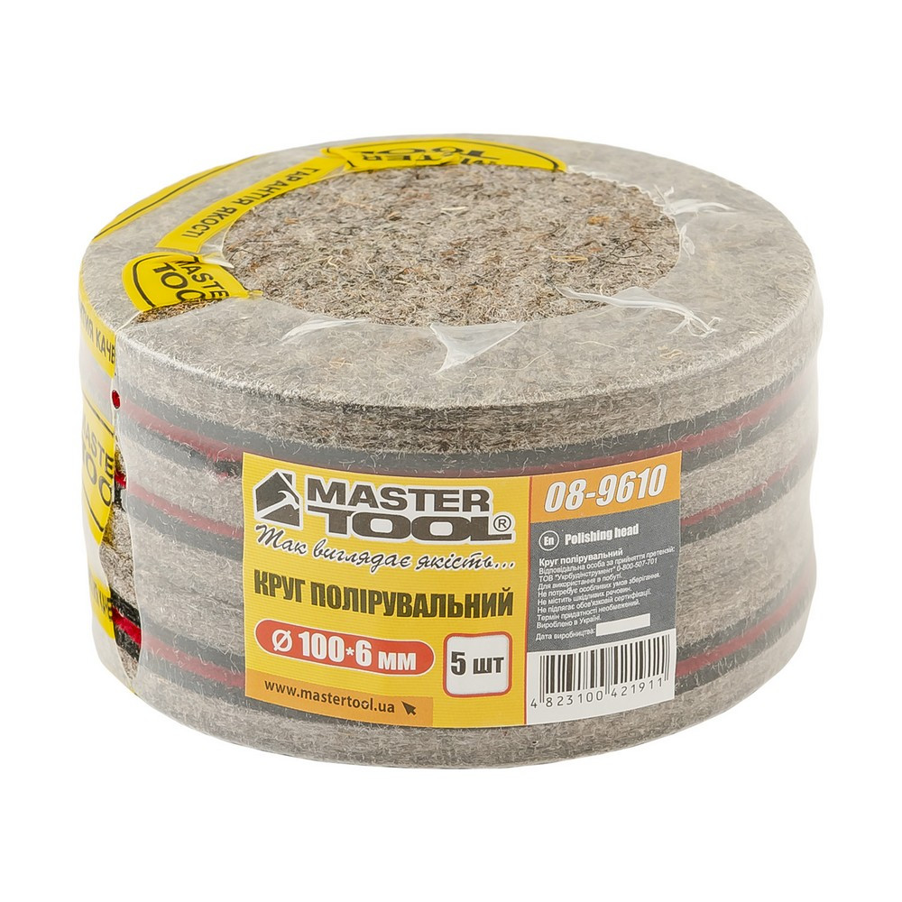 Круг полірувальний MASTERTOOL на липучці з натуральної повсті жорсткий вологостійкий 6 мм Ø 100 мм набір 5 шт 08-9610 Коломыя - изображение 6