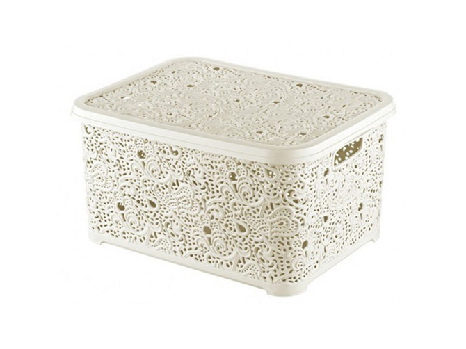 Корзина с крышкой ажурная, Efe plastics 10 л, серо-бежевая Одесса - изображение 1