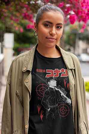 Футболка для хлопчика з аніме принтом Вінтаге Детектіве Конан Аніме оверсайз (зріст від 165 до 180) Чорний AnimeJ0519m Дніпро