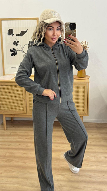 Женский теплый прогулочный костюм двойка: кофта и штаны вязка на трикотажной основе Графит, 42/44 Одесса - изображение 8