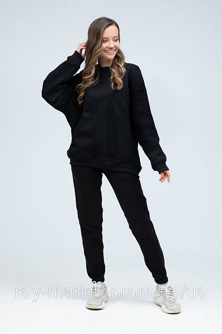 Костюм оверсайз свитшот и штаны Ray Basic утепленный женский черный Киев - изображение 3