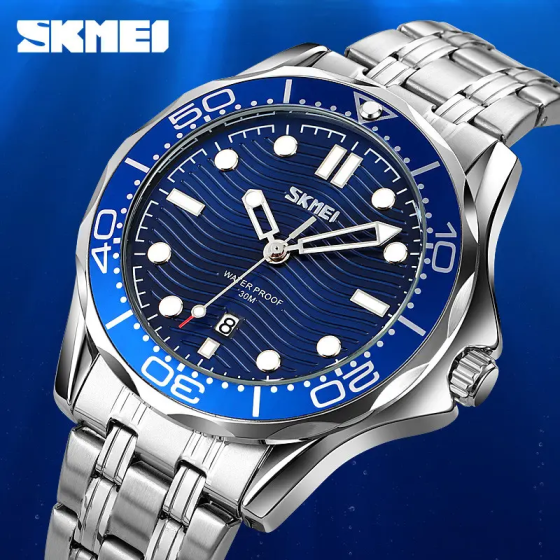Чоловічий класичний годинник Skmei 9276 (Сріблястий з синім циферблатом) Київ