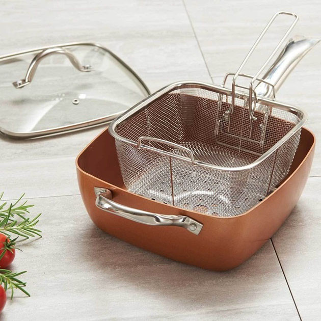 Сковорода-фритюрниця UNIQUE UN-5251 квадратна антипригарна з пароваркою та каструлею + скляна кришка 24 см IE-51 Львів - фото 14