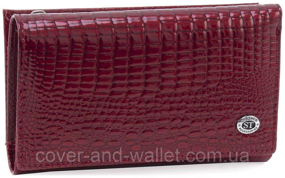 Бордовый лаковый женский кошелёк из натуральной кожи среднего размера ST AE 021 Киев - изображение 1