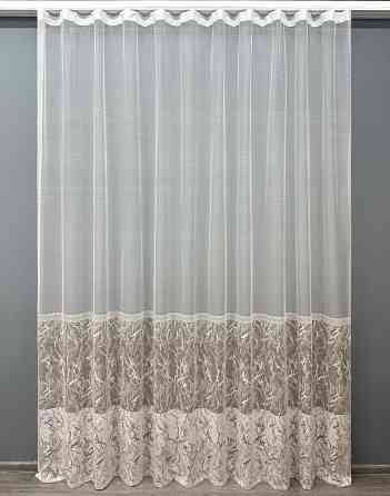 Тюль VR-Textil 1668т Жакард Білий з бежевим 400х270 см (42-0996) Київ