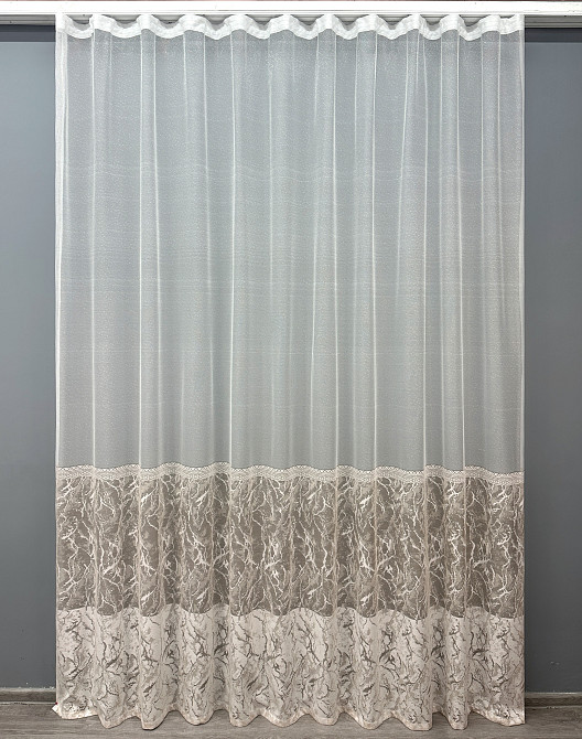 Тюль VR-Textil 1668т Жакард Білий з бежевим 400х270 см (42-0996) Київ - фото 2