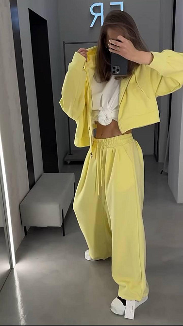 Жіночий прогулянковий костюм-двійка: кофта та штани двонитка Жовтий, 44/46 Одеса - фото 1