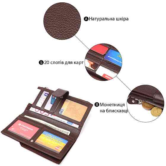 Стильный женский вертикальный кошелек из натуральной кожи CANPELLINI 21642 Коричневый Киев