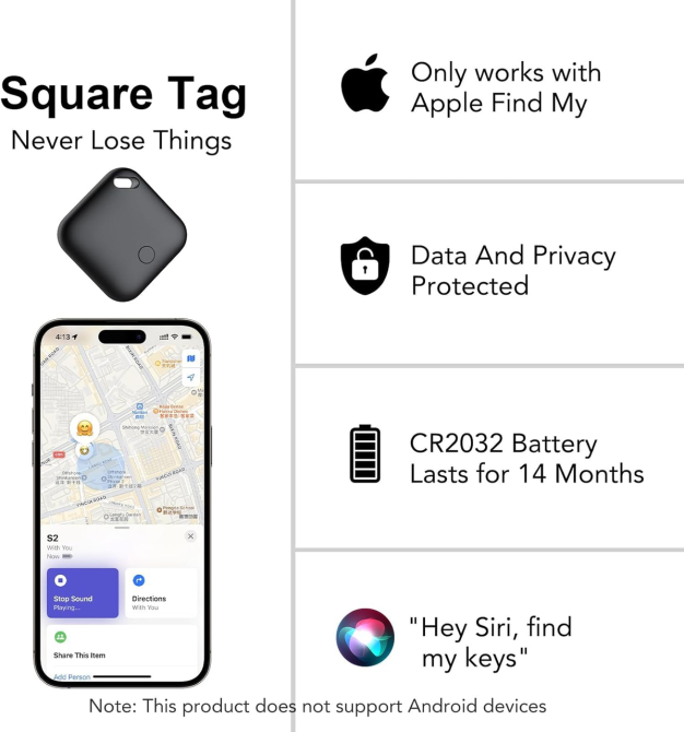 Bluetooth трекер CASCHO Air Tracker Tag 4 шт для Apple Find My, пошук ключів і багажу, IP67, iOS Київ - фото 4