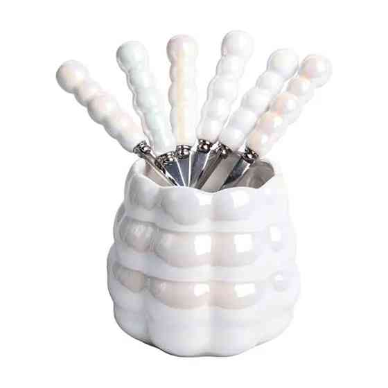 Набор вилок и ложек десертных на 3 персоны с подставкой из фарфора 7 предметов Перламутровый HP-20-62 Киев