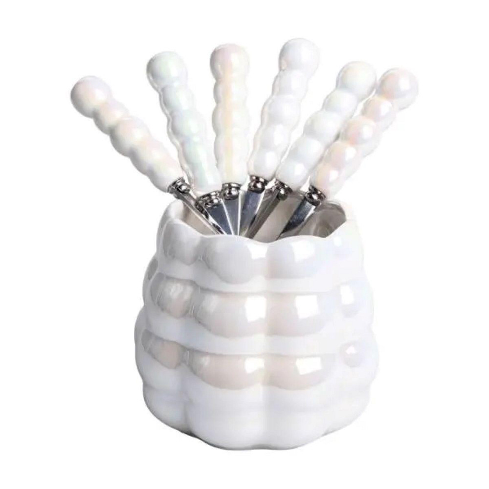 Набір десертних виделок і ложок на 3 персони з підставкою з порцелянау 7 предметів Перламутровий HP-20-62 Київ - фото 3