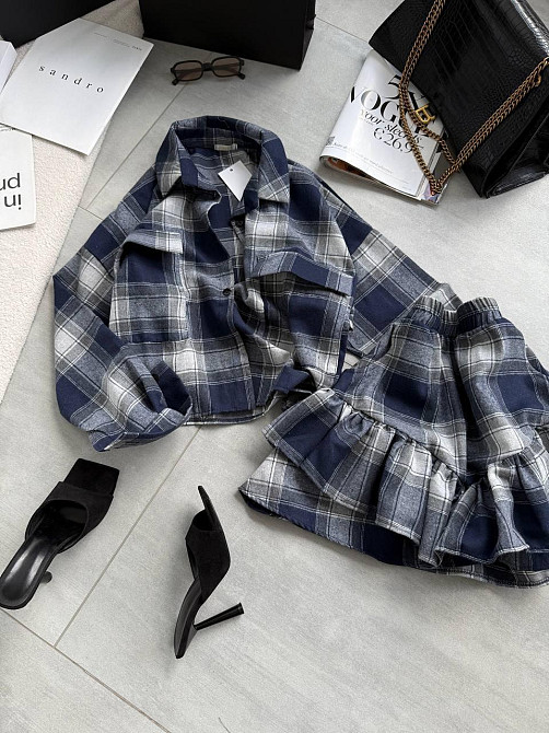 Женский костюм двойка: рубашка и юбка в клетку фланель Одесса - изображение 6