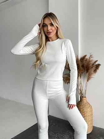 Жіноча повсякденна термобілизна: лонгслів і штани з тканини пума Білий, SM Одеса