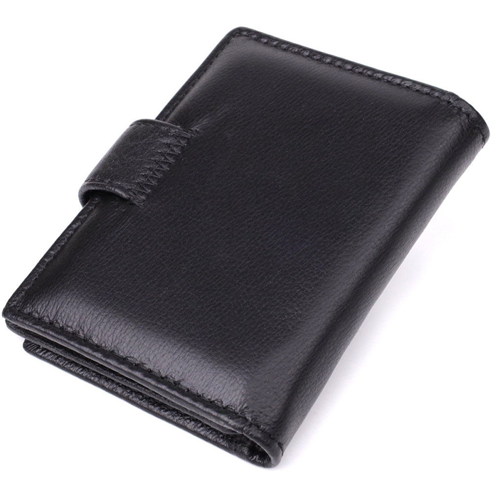Компактный мужской бумажник вертикального формата из натуральной кожи ST Leather 23095 Черный Киев - изображение 2