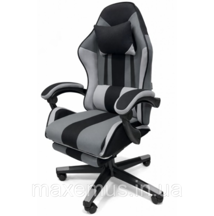 Кресло геймерское из ткани с подставкой для ног B 963 компьютерное кресло для геймера черно-серое Мостиска