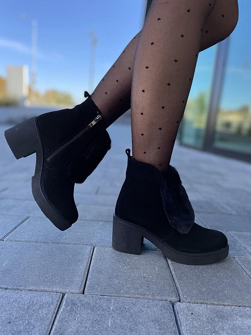 Женские черевики D and V черные натуральная замша зима высота 12см каблук 7см размер 37р.39р.40 Коломыя - изображение 6