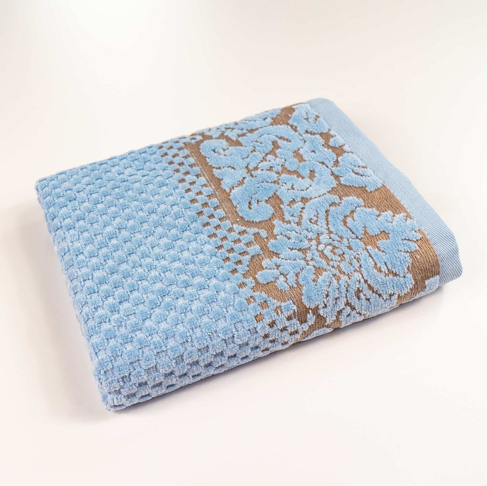 Рушник махровий для обличчя та рук 40x70см Damask Преміум якості Жакардове з велюром 550г/м2 (Світло-Синій) Суми - фото 1