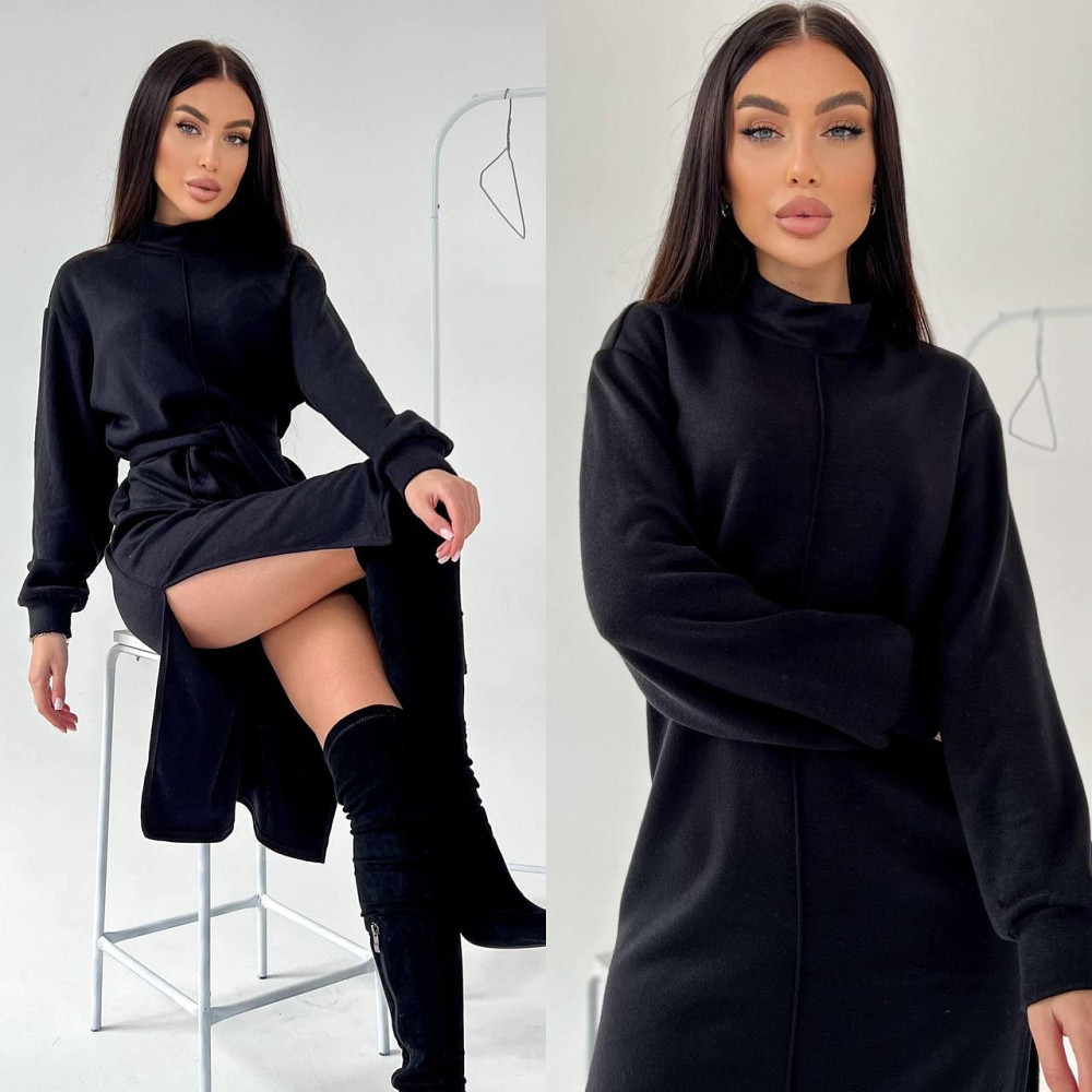 Жіноче стильне тепле плаття з розрізами турецька двостороння ангора люкс Чорний, 42/46 Одеса - фото 1