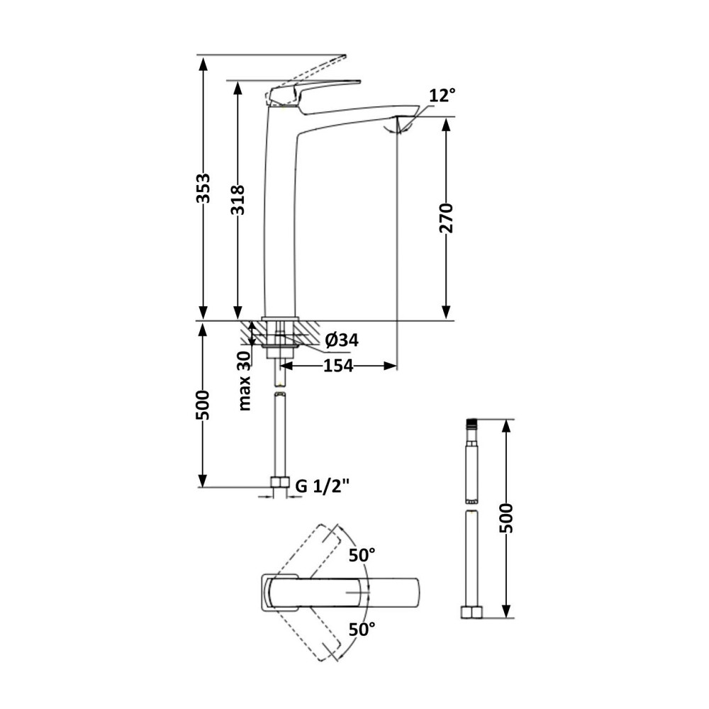 Змішувач для раковини Qtap Tern високий QTTER269CRM47585 Chrome Київ - фото 2