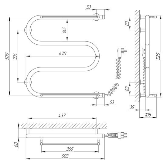 Сушарка для рушників Laris Змійовик 25 РС3 500Х500 Е з полицями (праве підкл.) Київ - фото 4