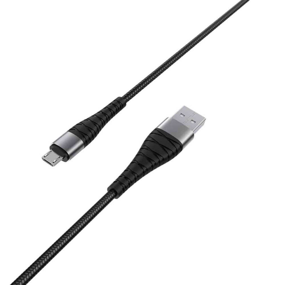 Кабель BOROFONE BX32 USB to Micro 2.4A, 1m, nylon, aluminum+TPE connectors, Black Київ - фото 1