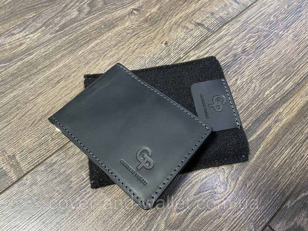 Стильний шкіряний затискач для грошей та карток ручної роботи чорного кольору Grande Pelle Київ - фото 2
