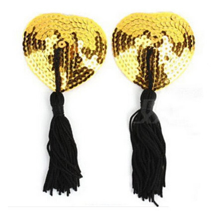 Наклейки на груди з паєтками золотисті, розмір сердечка 5*4,5 см Київ - фото 2