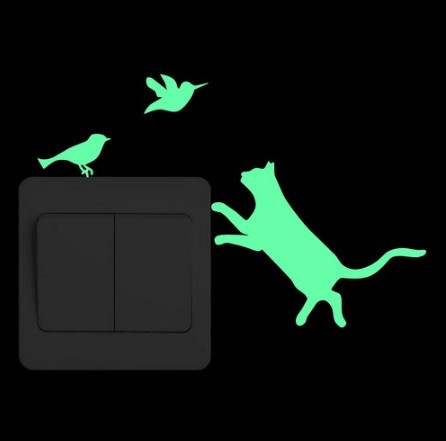 Люмінесцентна наклейка "Кіт ловить птахів" - 10*6см (набирає світло і світиться в темряві) Київ - фото 1