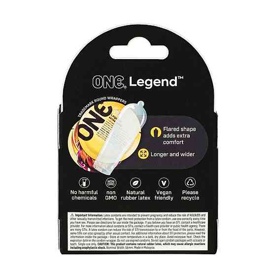 Презервативи ONE Legend XL, 3 шт, збільшений розмір, розширення на кінці, картонне паковання Sex Aura Київ
