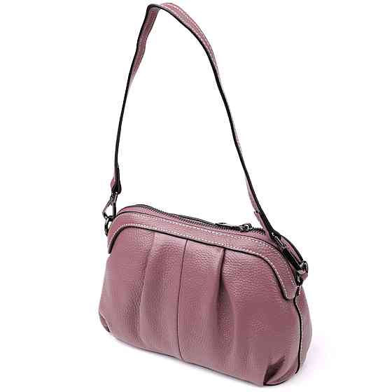 Цікава жіноча шкіряна сумка з ефектним драпіруванням Vintage 22898 Пурпурний Київ