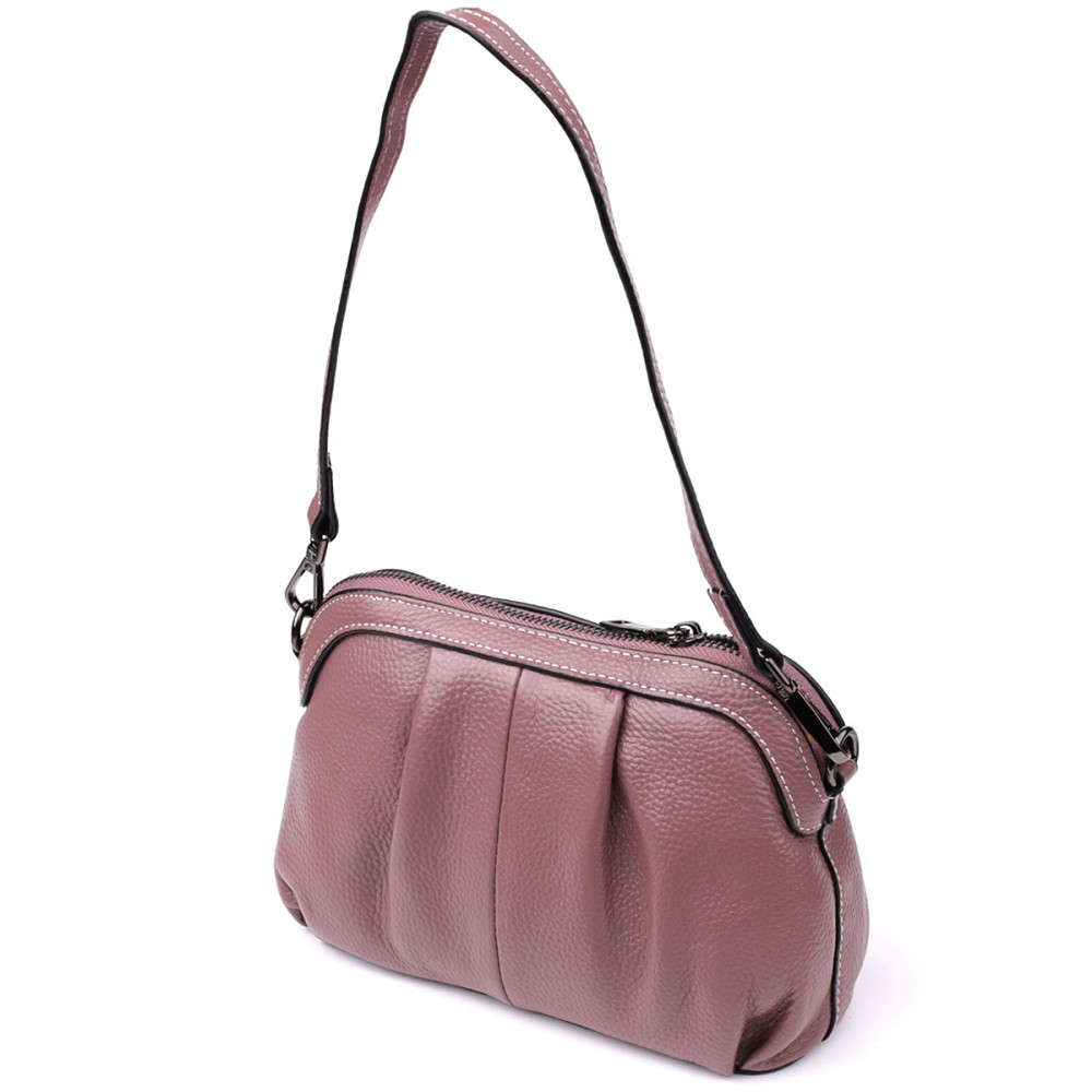 Цікава жіноча шкіряна сумка з ефектним драпіруванням Vintage 22898 Пурпурний Київ - фото 2