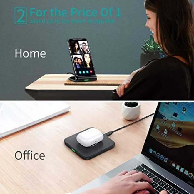Беспроводная зарядка CHOETECH 2-в-1, подставка коврик 10W Qi для iPhone Samsung AirPods комплект с 2 Киев - изображение 4