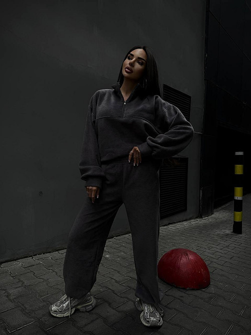 Женский удобный теплый костюм из флиса двусторонний Графит, 46/48 Одесса - изображение 4