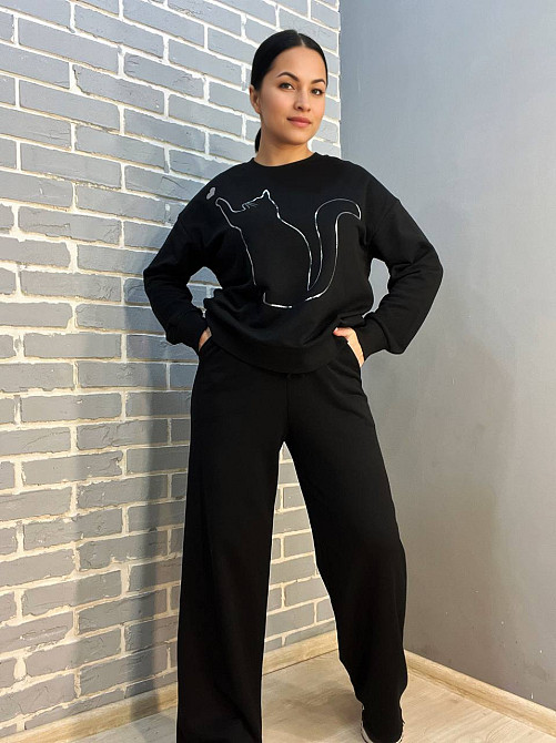 Костюм жіночий Joggy 8063-7557 світшот з малюнком кошеня та брюки широкі палаццо чорний, чорний, M Київ - фото 14