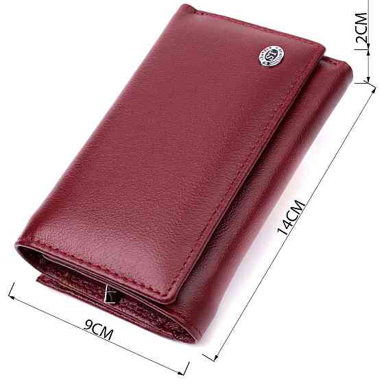 Симпатичний жіночий гаманець у три складання з натуральної шкіри ST Leather 19470 Бордовий Київ