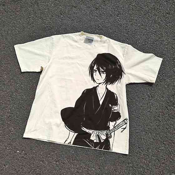 Футболка чоловіча з принтом аніме Бліч Аніме Рукіа Кукхікі оверсайз (S/M/L) Черний Дніпро