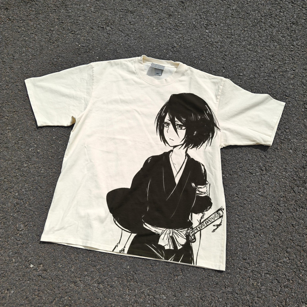 Футболка чоловіча з принтом аніме Бліч Аніме Рукіа Кукхікі оверсайз (S/M/L) Черний Дніпро - фото 1