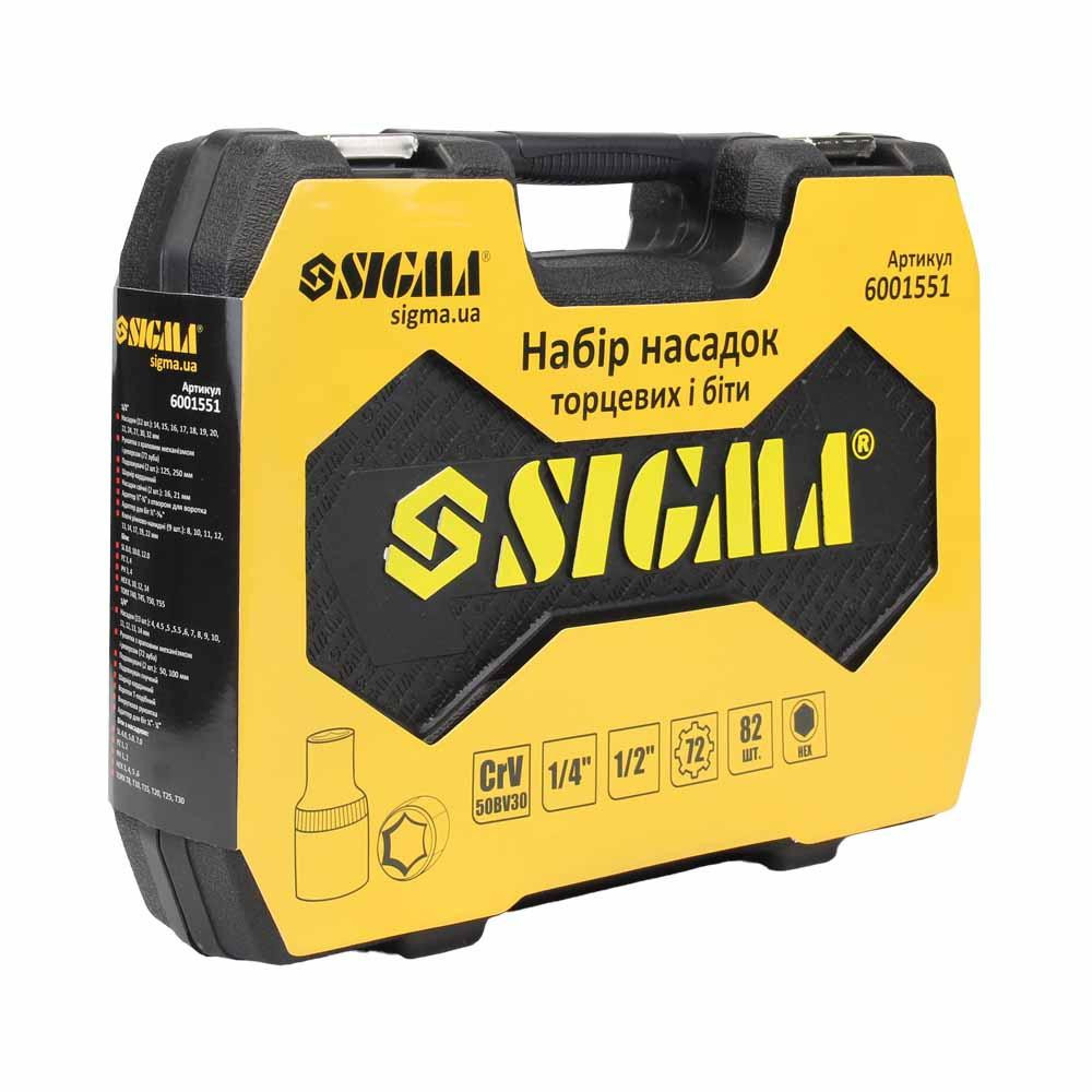 Набір насадок торцевих і біт 1/4", 1/2" 82 шт CrV mid SIGMA (6001551) Київ - фото 5